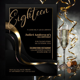 黒モダン金ゴールド18th誕生日パーティー 招待状