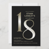 黒モダン金ゴールド18th誕生日パーティー 招待状 (正面)