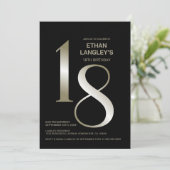 黒モダン金ゴールド18th誕生日パーティー 招待状 (スタンド正面)