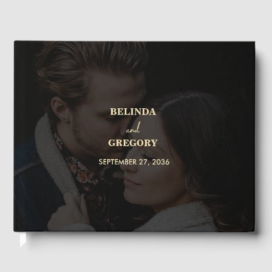 黒モダン金ゴールド2フォトオーバーレイ結婚ズ ゲストブック (正面)