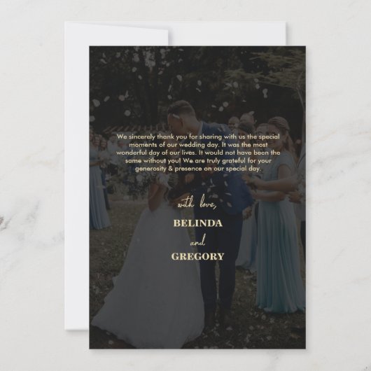 黒モダン金ゴールド2フォトオーバーレイ結婚ズ サンキューカード (裏面)