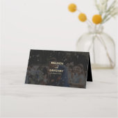 黒モダン金ゴールド2フォトオーバーレイ結婚ズ プレイスカード (裏面)
