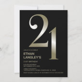 黒モダン金ゴールド21歳の誕生日パーティー 招待状 (正面)