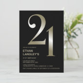 黒モダン金ゴールド21歳の誕生日パーティー 招待状 (スタンド正面)