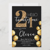 黒モダン金ゴールド21歳の誕生日パーティー 招待状 (正面)