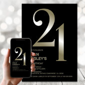 黒モダン金ゴールド21歳の誕生日パーティー 招待状