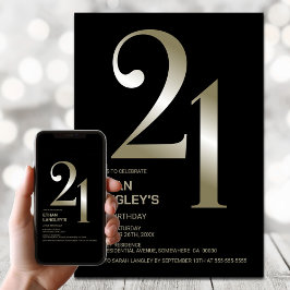 黒モダン金ゴールド21歳の誕生日パーティー 招待状