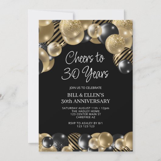 黒モダン金ゴールド30周年記念 招待状 (正面)