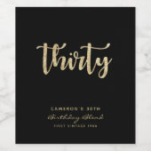 黒モダン金ゴールド30歳の誕生日パーソナライズされた ワインラベル (シングルラベル)