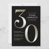 黒モダン金ゴールド30歳の誕生日パーティー 招待状 (正面)
