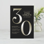 黒モダン金ゴールド30歳の誕生日パーティー 招待状 (スタンド正面)