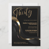 黒モダン金ゴールド30歳の誕生日パーティー 招待状 (正面)
