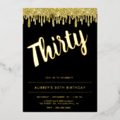 黒モダン金ゴールド30thバースデーフォイル招待状 箔招待状 (正面)