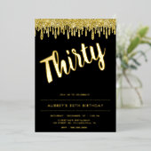 黒モダン金ゴールド30thバースデーフォイル招待状 箔招待状 (立ち正面)