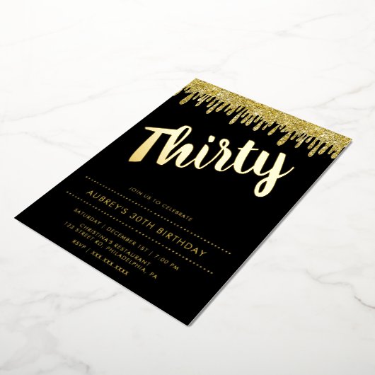 黒モダン金ゴールド30thバースデーフォイル招待状 箔招待状 (回転した状態)