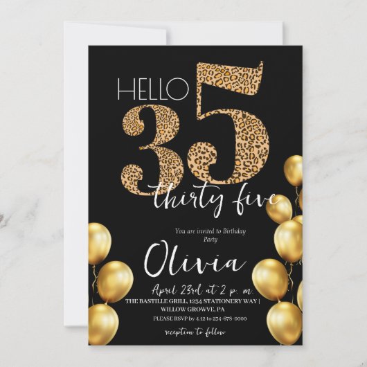 黒モダン金ゴールド35歳35歳の誕生日パーティー 招待状 (正面)