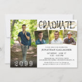 黒モダン金ゴールド4枚の写真ハンドレター卒業生 招待状 (正面)