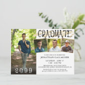 黒モダン金ゴールド4枚の写真ハンドレター卒業生 招待状 (スタンド正面)