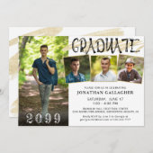 黒モダン金ゴールド4枚の写真ハンドレター卒業生 招待状 (正面/裏面)