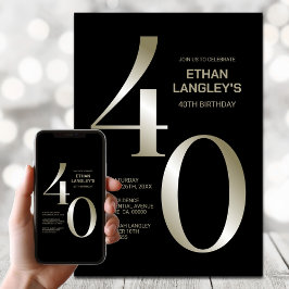黒モダン金ゴールド40歳の誕生日パーティー 招待状