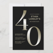 黒モダン金ゴールド40歳の誕生日パーティー 招待状 (正面)