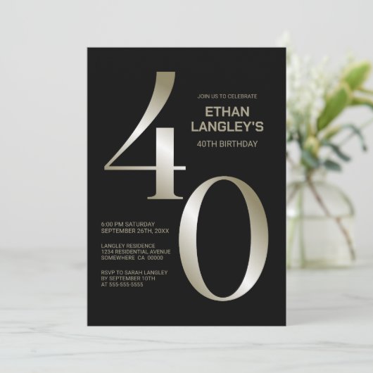 黒モダン金ゴールド40歳の誕生日パーティー 招待状 (スタンド正面)