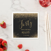 黒モダン金ゴールド40th誕生日グリッタースクリプト スタンダードカクテルナプキン (インサイチュ)