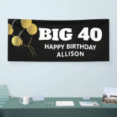 黒モダン金ゴールド40th誕生日パーティーパーソナライズされた 横断幕 (トレードショー)