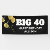 黒モダン金ゴールド40th誕生日パーティーパーソナライズされた 横断幕 (横)