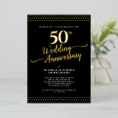 黒モダン金ゴールド50周年結婚付き 箔招待状 (立ち正面)