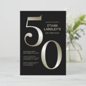 黒モダン金ゴールド50th誕生日パーティー 招待状 (スタンド正面)