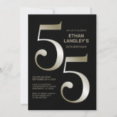 黒モダン金ゴールド55th誕生日パーティー 招待状 (正面)
