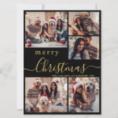 黒モダン金ゴールド5 Photo Collageクリスマス シーズンカード (正面)