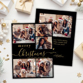 黒モダン金ゴールド5 Photo Collageクリスマス シーズンカード