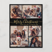 黒モダン金ゴールド5 photo Collageクリスマス ポストカード (正面)