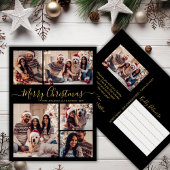 黒モダン金ゴールド5 photo Collageクリスマス ポストカード