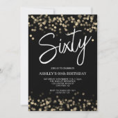 黒モダン金ゴールド60誕生日 招待状 (正面)