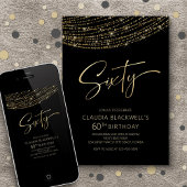 黒モダン金ゴールド60誕生日 招待状