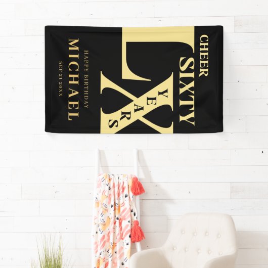 黒モダン金ゴールド60誕生日 横断幕 (インサイチュ)