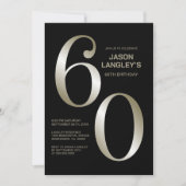 黒モダン金ゴールド60th誕生日パーティー 招待状 (正面)