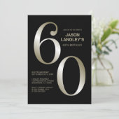 黒モダン金ゴールド60th誕生日パーティー 招待状 (スタンド正面)