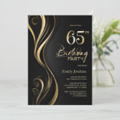 黒モダン金ゴールド65th誕生日パーティー 招待状 (スタンド正面)