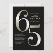 黒モダン金ゴールド65th誕生日パーティー 招待状 (正面)