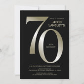 黒モダン金ゴールド70th誕生日パーティー 招待状 (正面)
