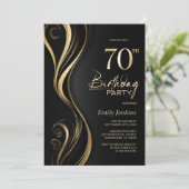 黒モダン金ゴールド70th誕生日パーティー 招待状 (スタンド正面)