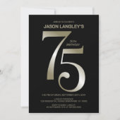 黒モダン金ゴールド75th誕生日パーティー 招待状 (正面)