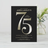 黒モダン金ゴールド75th誕生日パーティー 招待状 (スタンド正面)