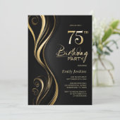黒モダン金ゴールド75th誕生日パーティー 招待状 (スタンド正面)
