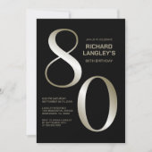 黒モダン金ゴールド80th誕生日パーティー 招待状 (正面)