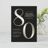 黒モダン金ゴールド80th誕生日パーティー 招待状 (スタンド正面)